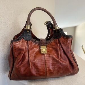 - RARE BRAHMIN‎ ELISA MOTHER OF PEARL TRI Textured LIZARD EMBOS LEATHER HOBO bag